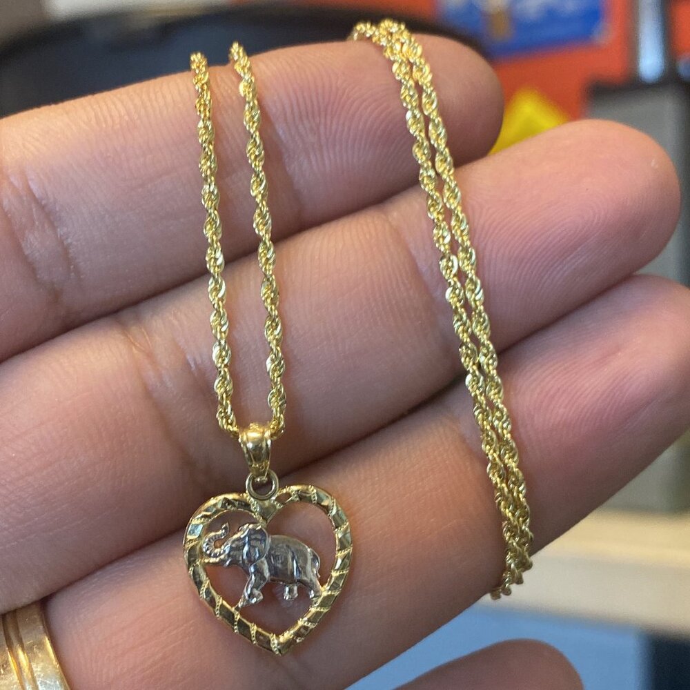 New Necklace 18" Pendant Elephant Rope Chain Yellow Gold 10K Gifts For Womens